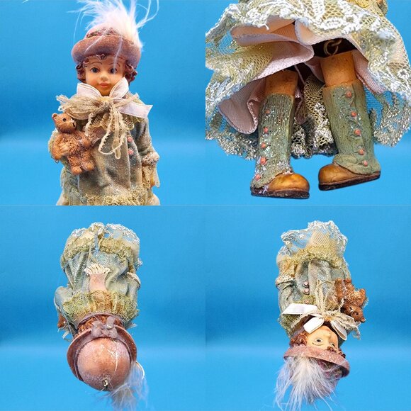 Victorian Girl Ornaments Dangle Legs Mauve Ivory Burgundy Christmas Set of 3 - Picture 6 of 8